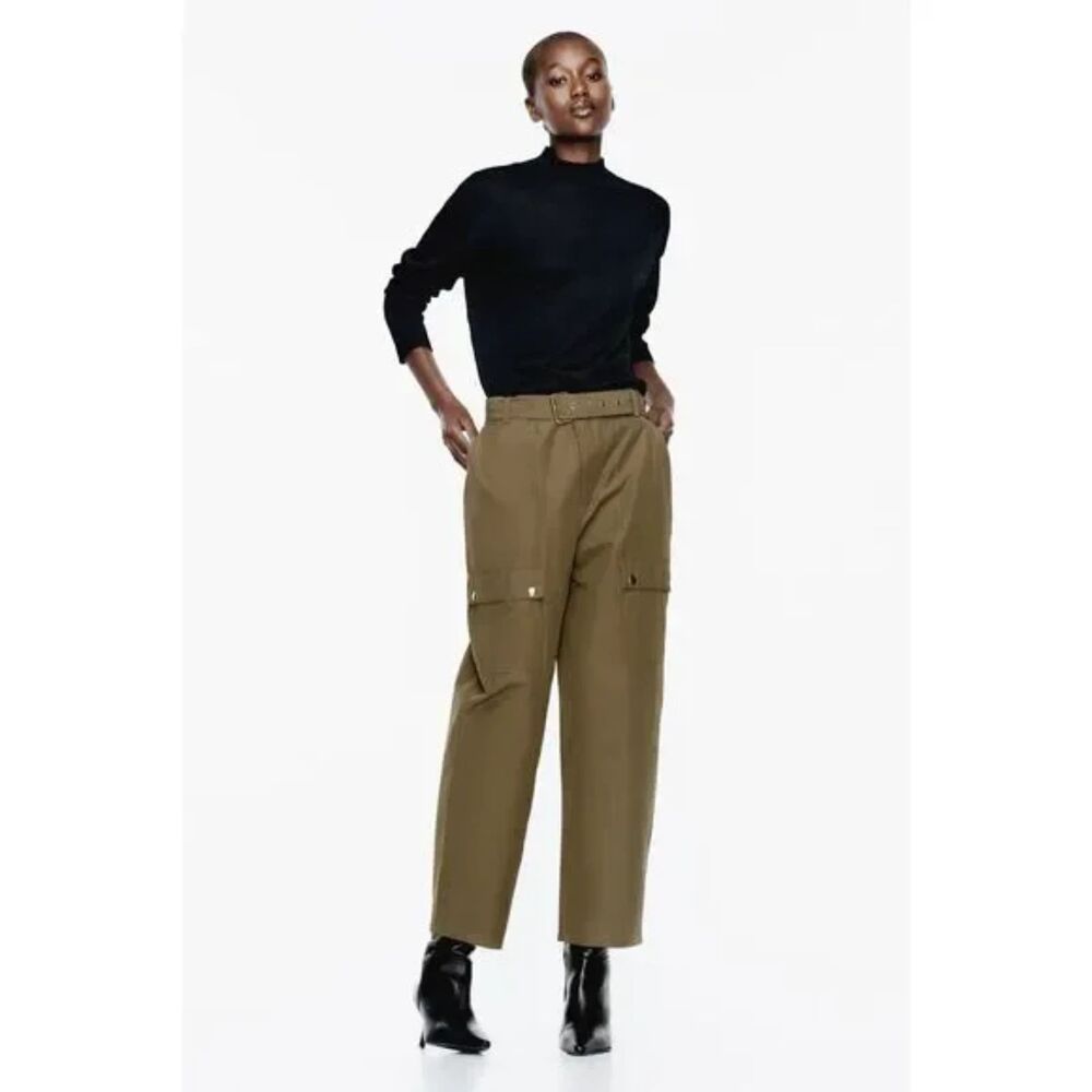 Zara Cargo Pants With Belt Dark Khaki NWT Size Small